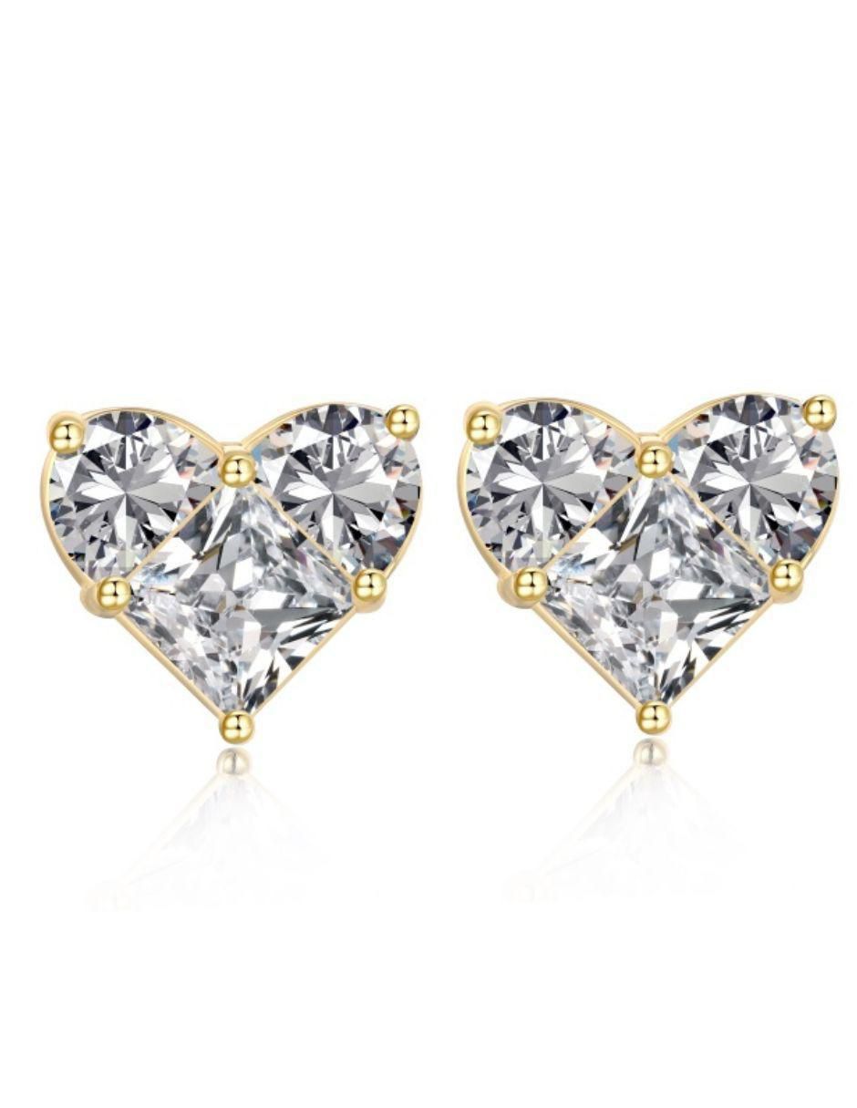 Broqueles de corazón Isabel de plata 14 K con acabado baño de oro zirconia 5