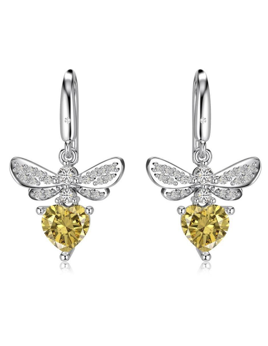 Aretes de abeja de plata P 925 con acabado baño de rodio 2