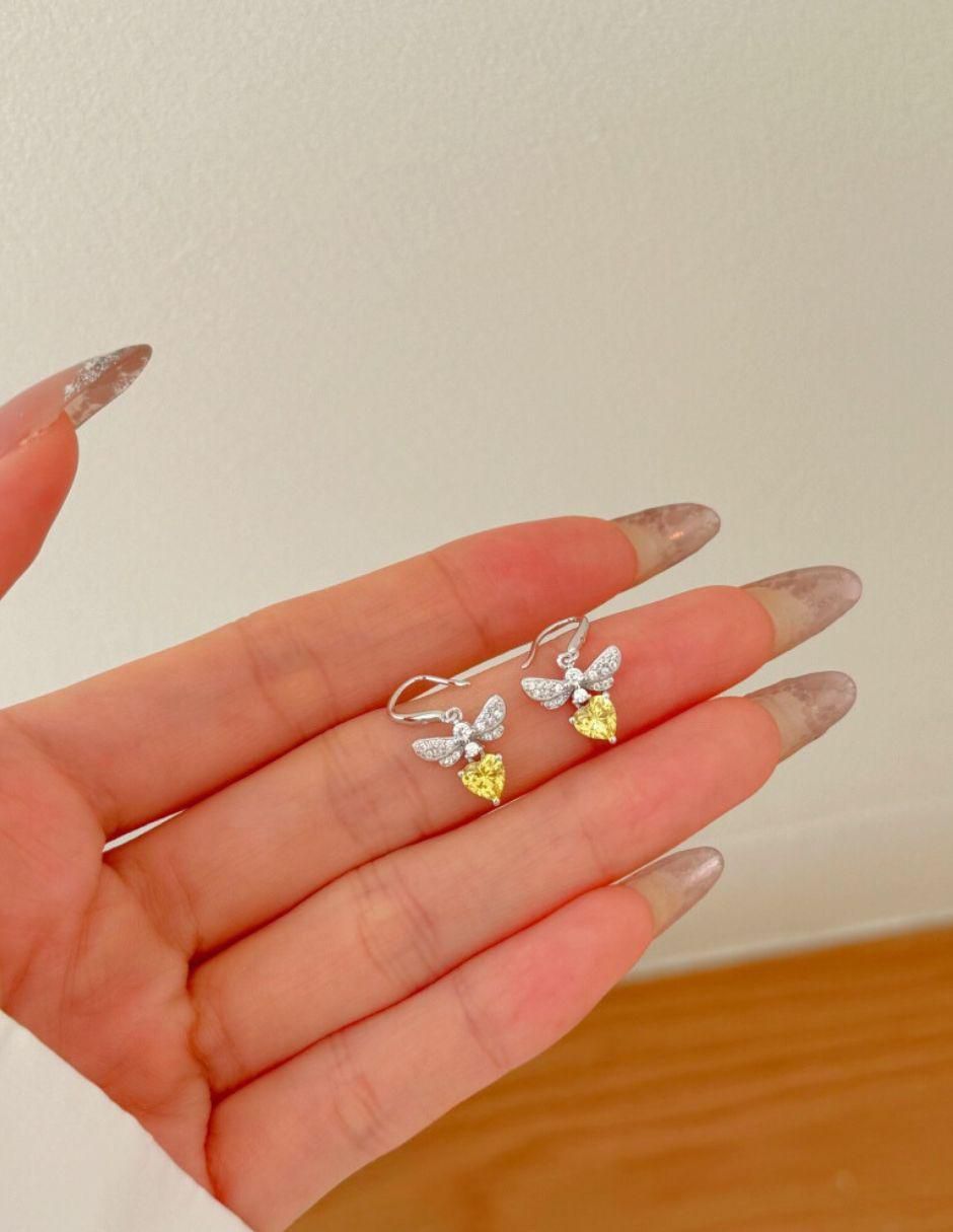 Aretes de abeja de plata P 925 con acabado baño de rodio 3