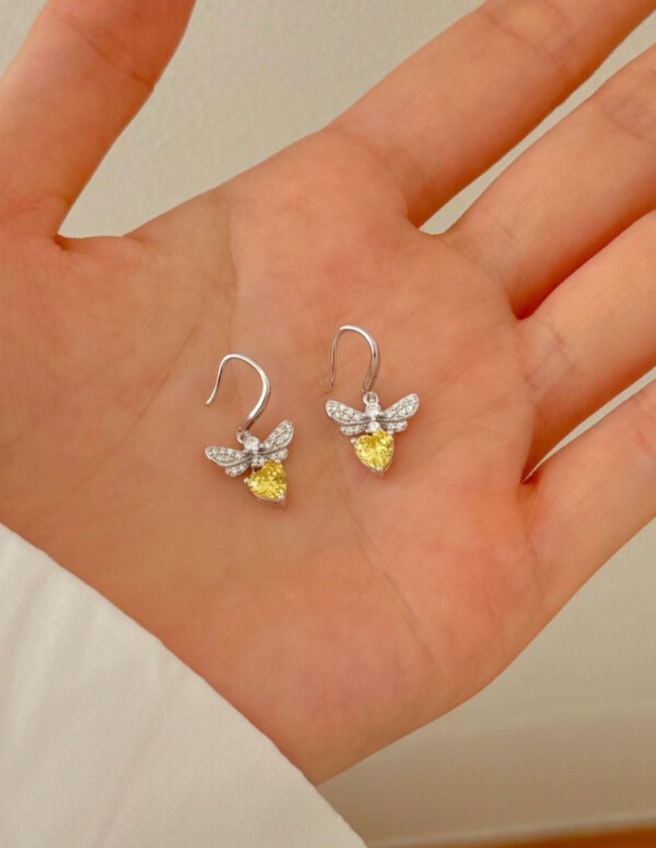 Aretes de abeja de plata P 925 con acabado baño de rodio 4