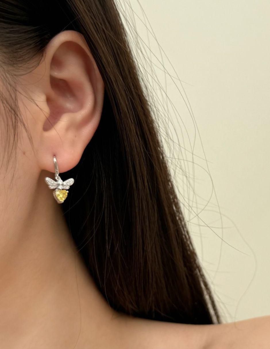 Aretes de abeja de plata P 925 con acabado baño de rodio 5
