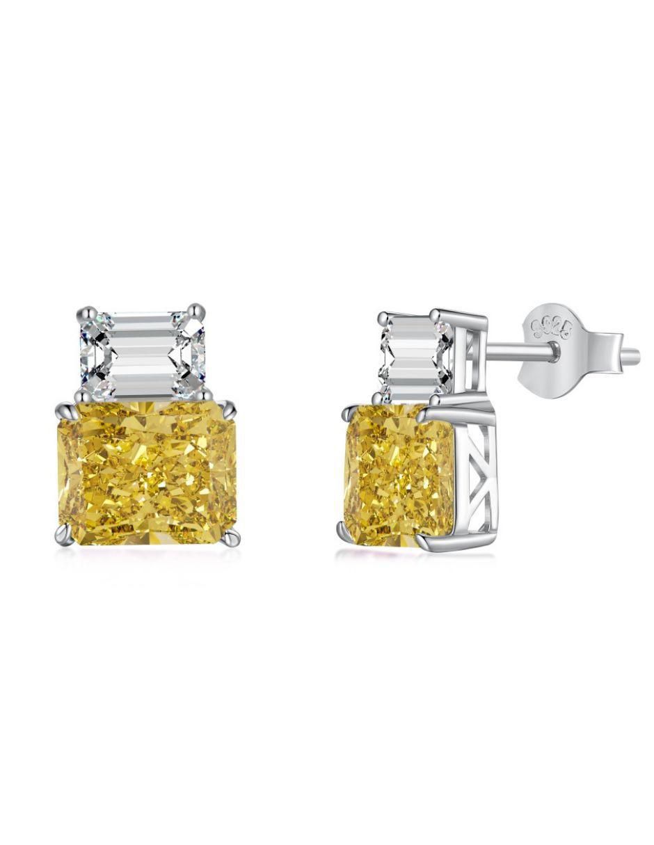 Broqueles rectangulares María de plata P 925 con acabado baño rodio zirconia Broqueles rectangulares María de plata P 925 con acabado baño rodio zirconia