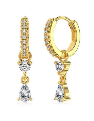 Aretes de gota de plata P 925 con acabado baño de oro zirconia