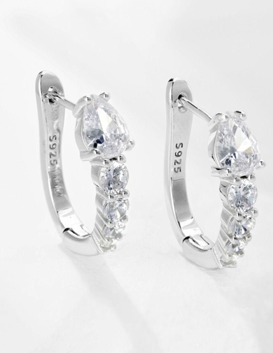 Arracadas de gota de plata P 925 con acabado baño de rodio 5