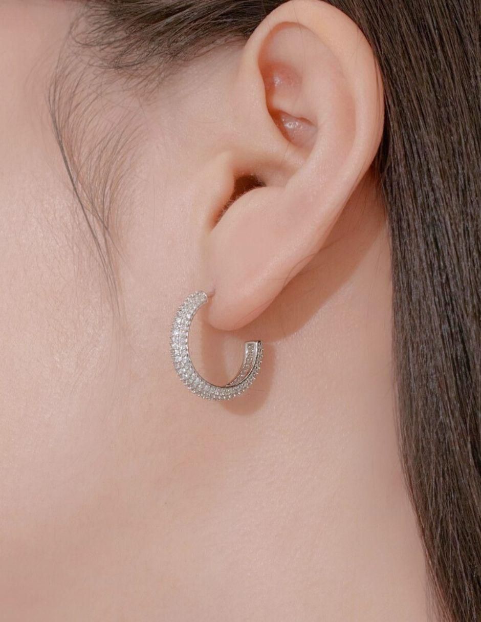 Aretes de aro de plata P 925 con acabado baño de rodio 4
