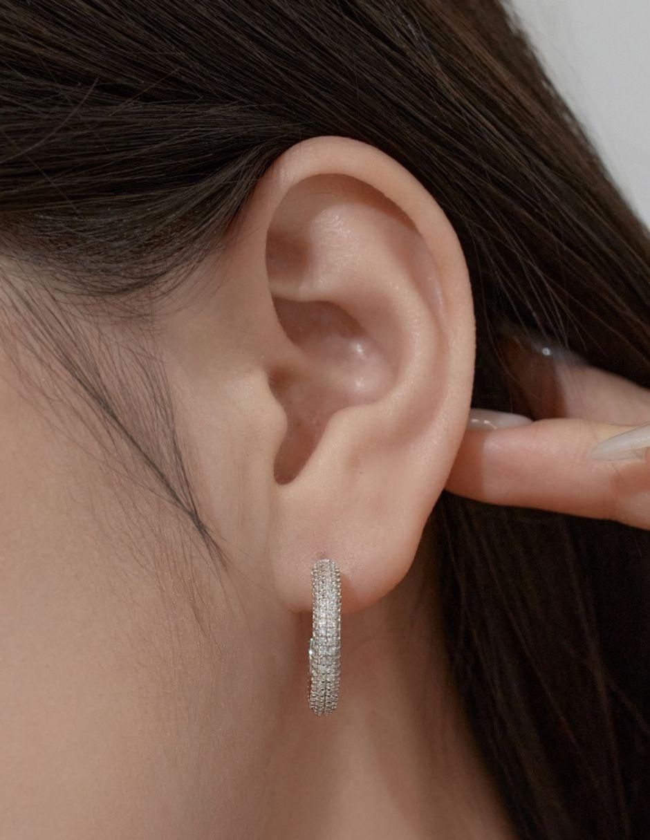 Aretes de aro de plata P 925 con acabado baño de rodio 6