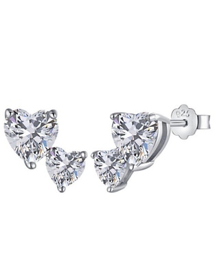 Broqueles de corazón de plata P 925 con acabado baño de rodio Broqueles de corazón de plata P 925 con acabado baño de rodio