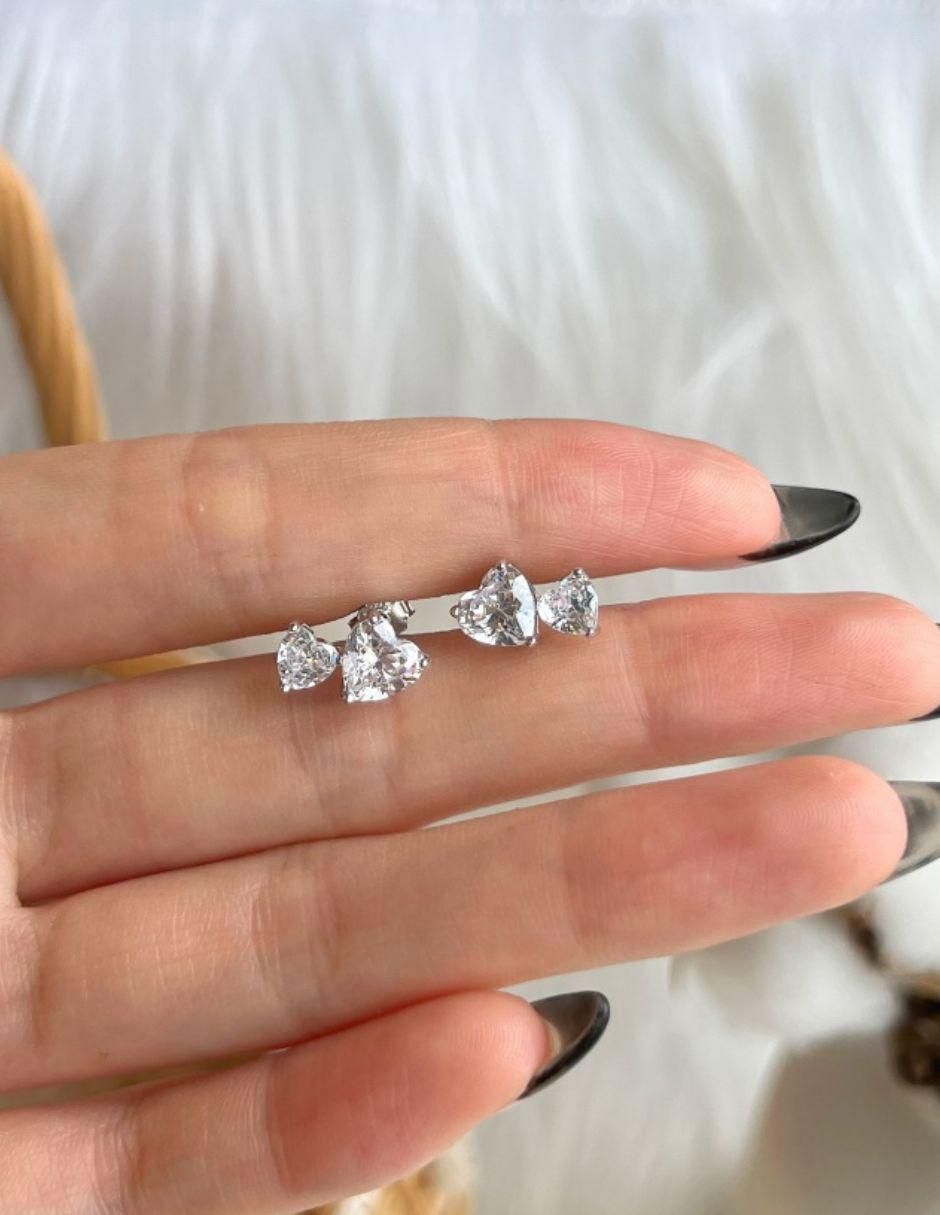 Broqueles de corazón de plata P 925 con acabado baño de rodio 3