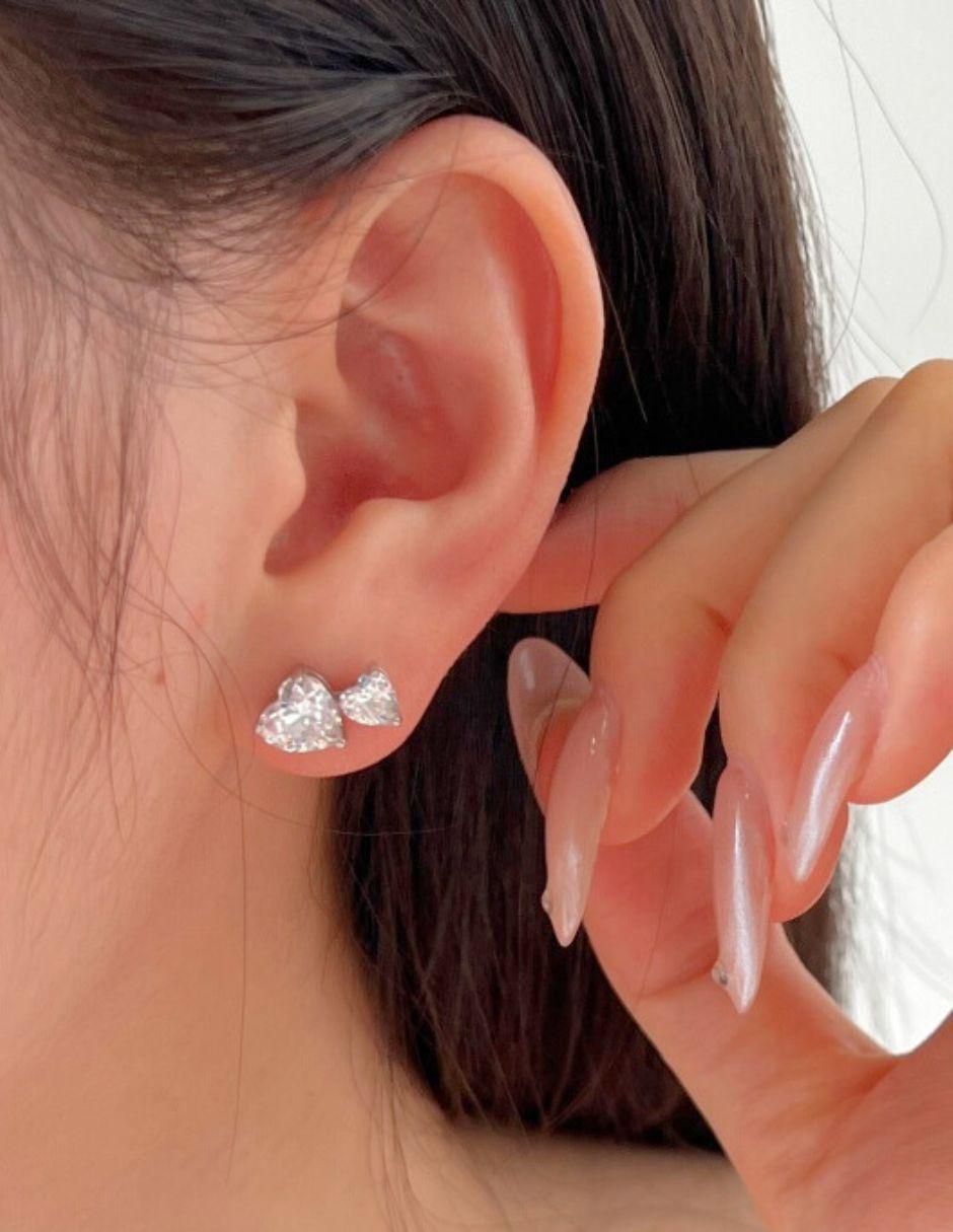 Broqueles de corazón de plata P 925 con acabado baño de rodio 4
