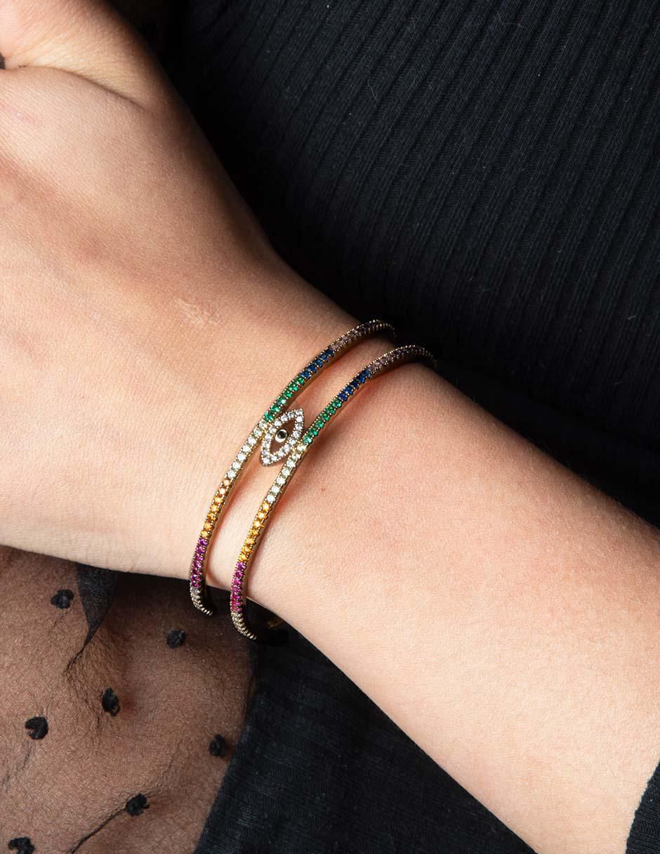 Brazalete con zirconia Mena acabado baño de oro 14 K 4