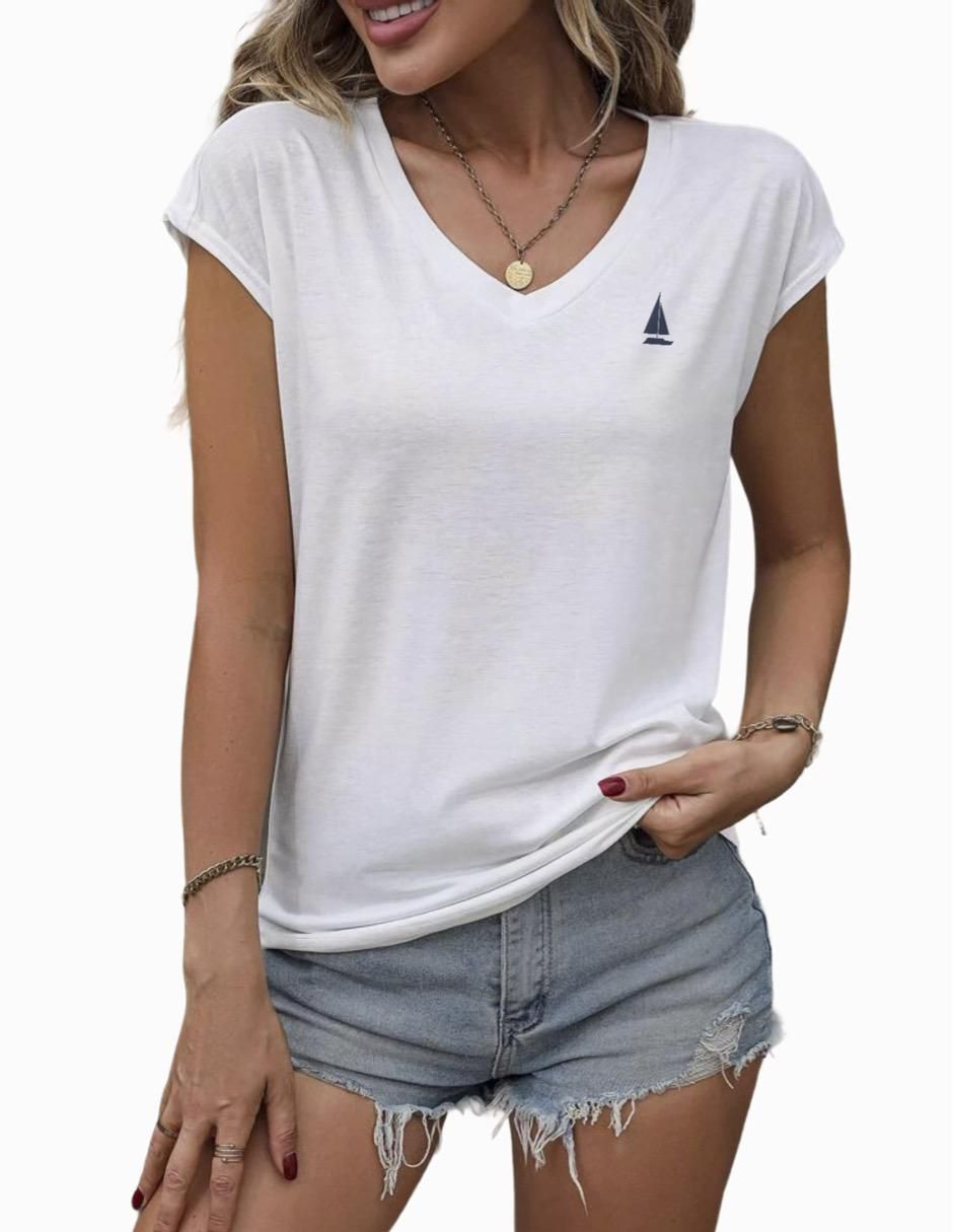 Playera manga corta Marinity cuello v para mujer