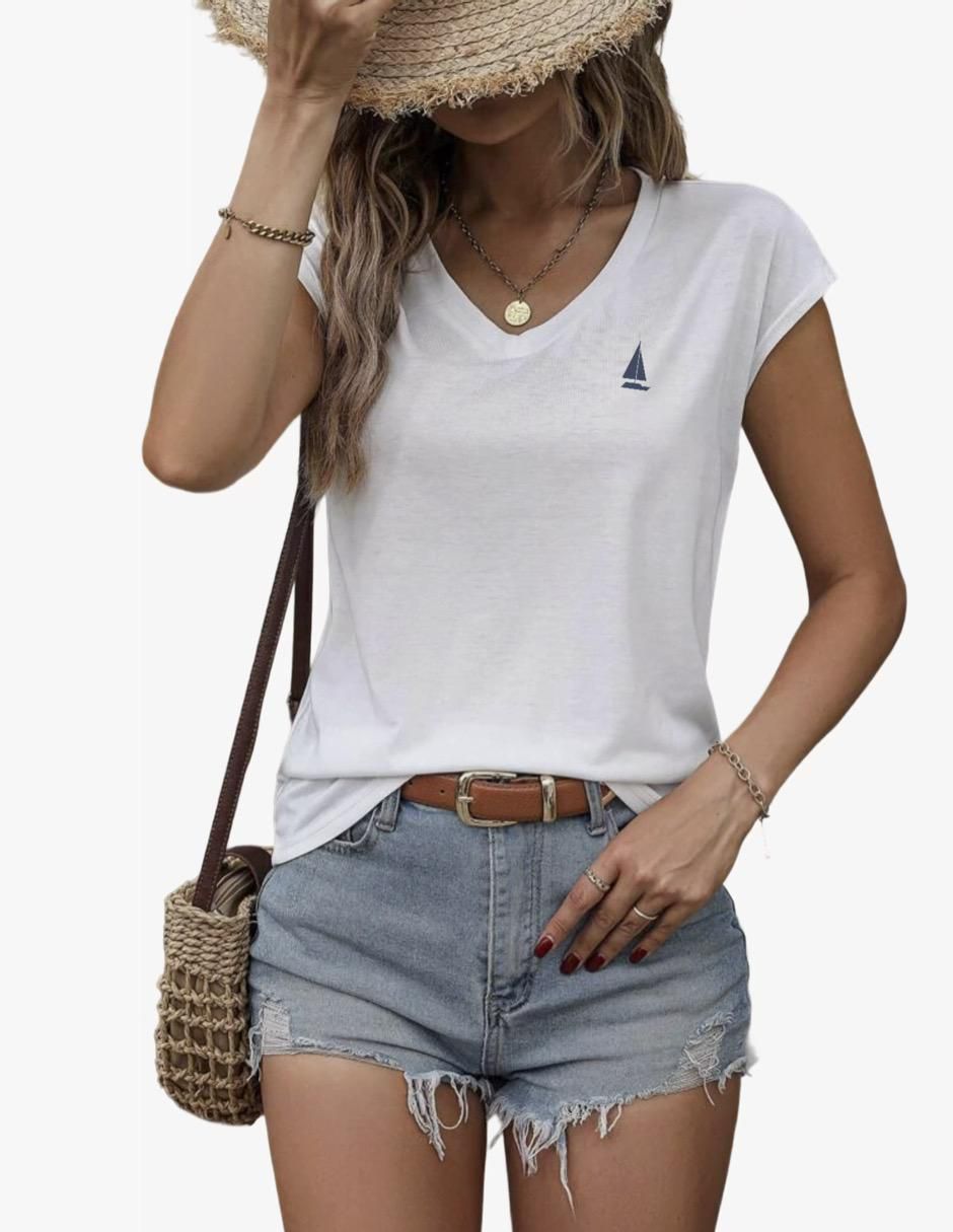 Playera manga corta Marinity cuello v para mujer