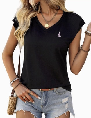 Playera manga corta cuello v para mujer