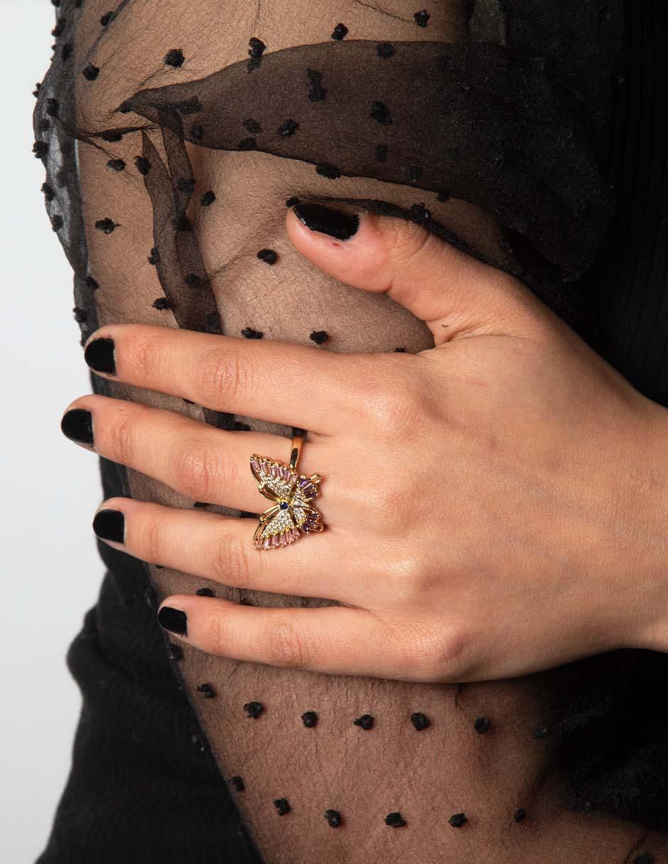 Anillo de mariposa Celestia 14 k zirconia baño de oro 3