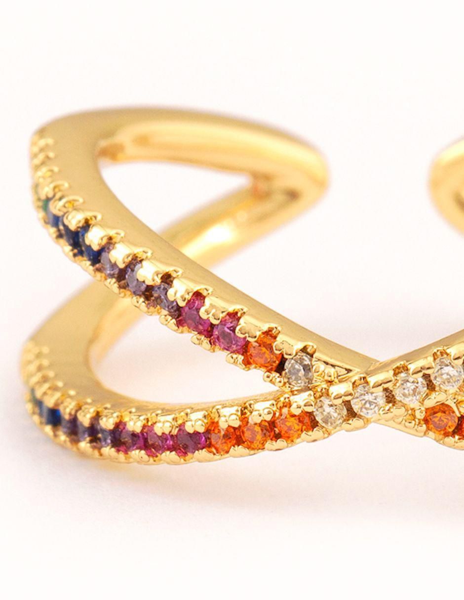 Anillo Destello 14 k zirconia baño de oro 4