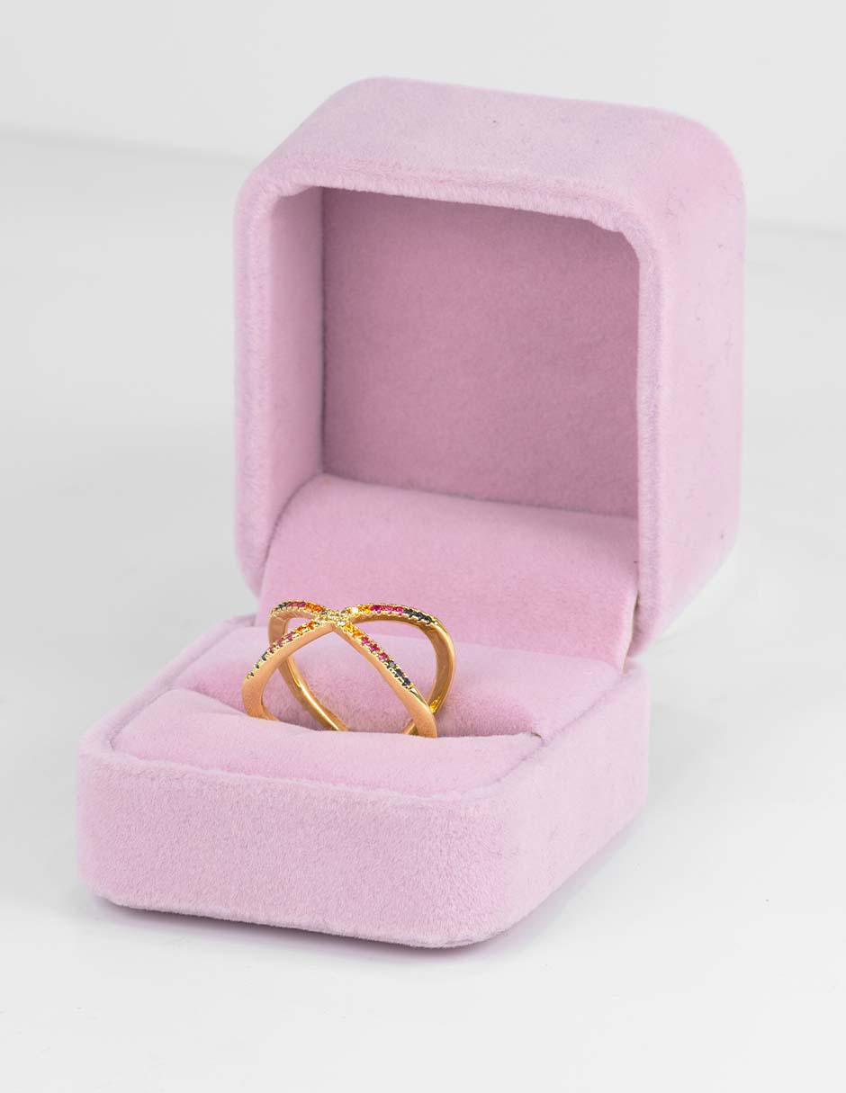 Anillo Destello 14 k zirconia baño de oro 2