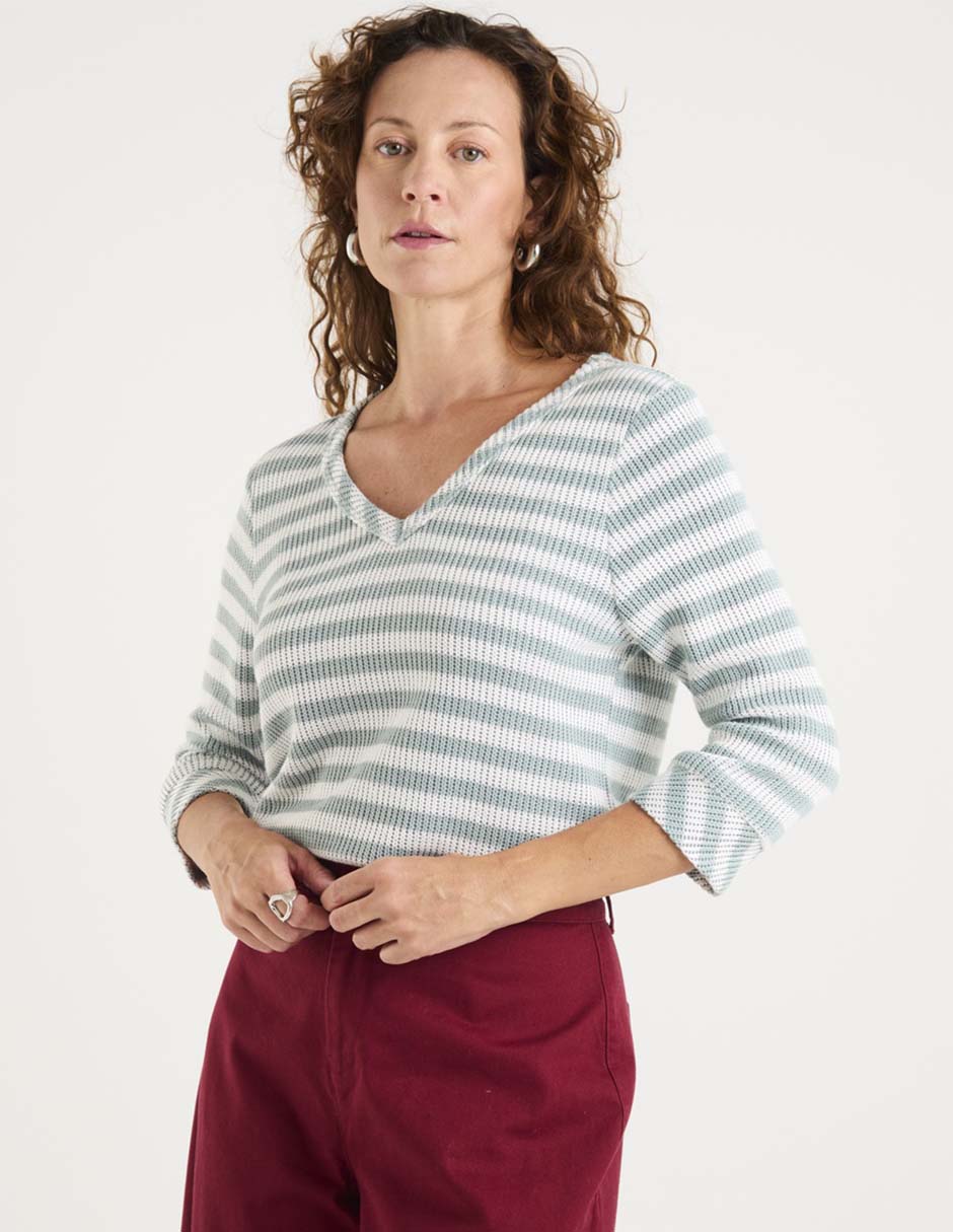 Playera manga 3/4 cuello v mujer Playera manga 3/4 cuello v mujer
