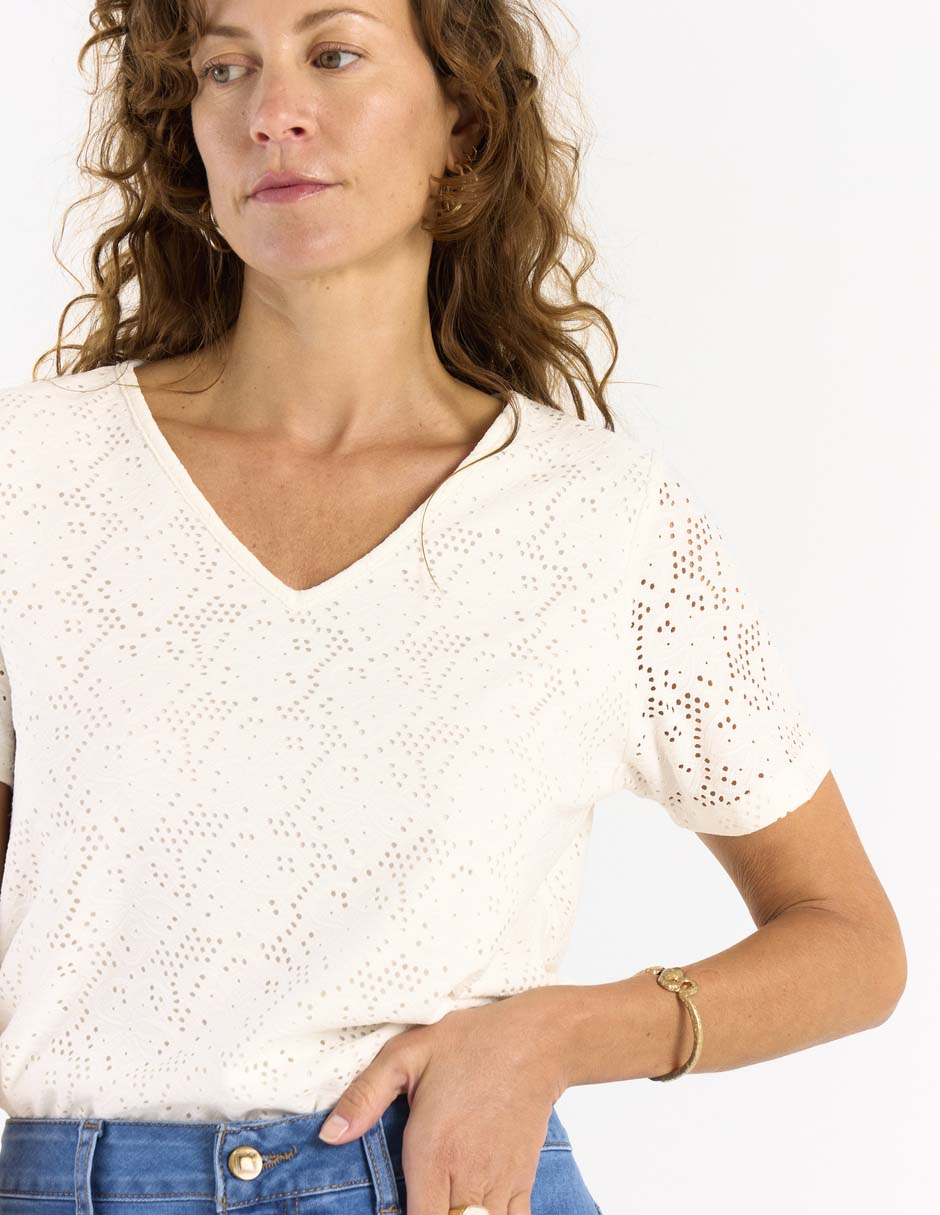 Playera manga corta Morango cuello v para mujer