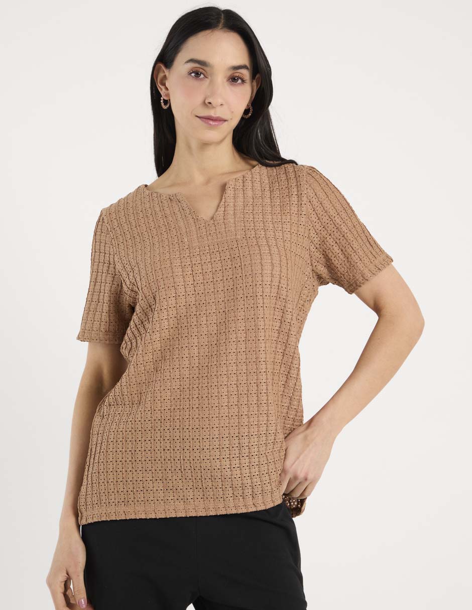 Playera manga corta Morango cuello v para mujer