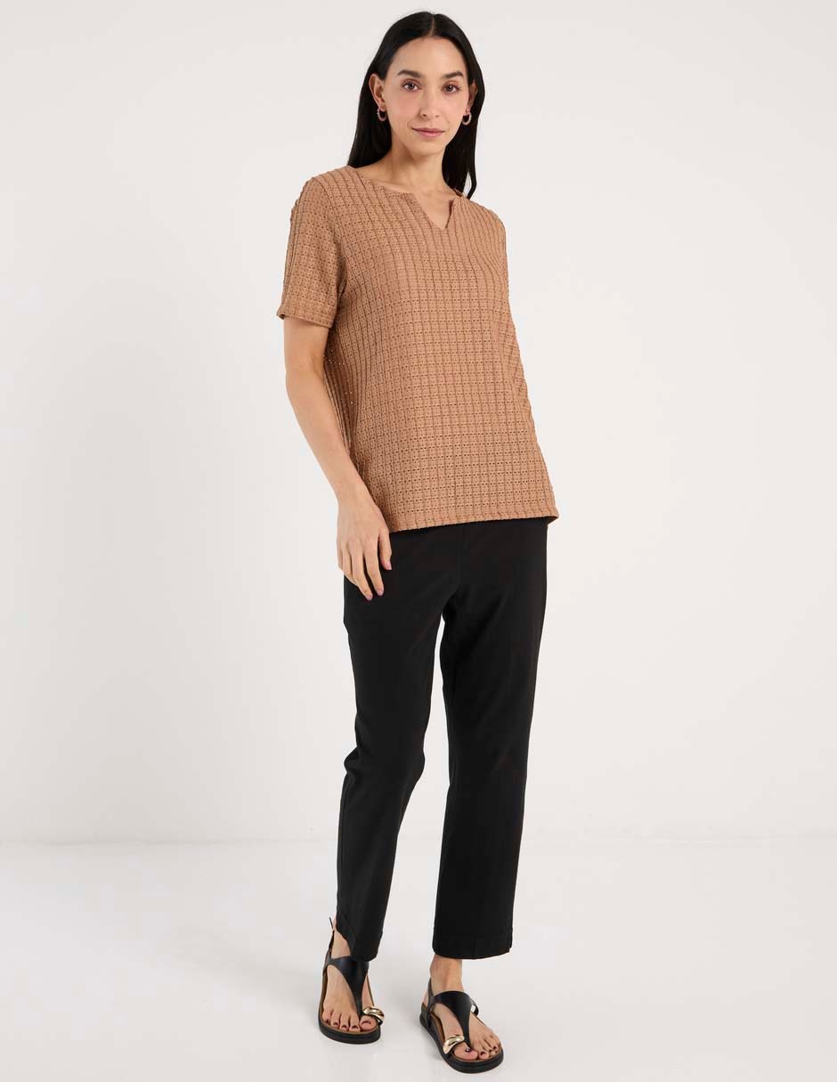 Playera manga corta Morango cuello v para mujer