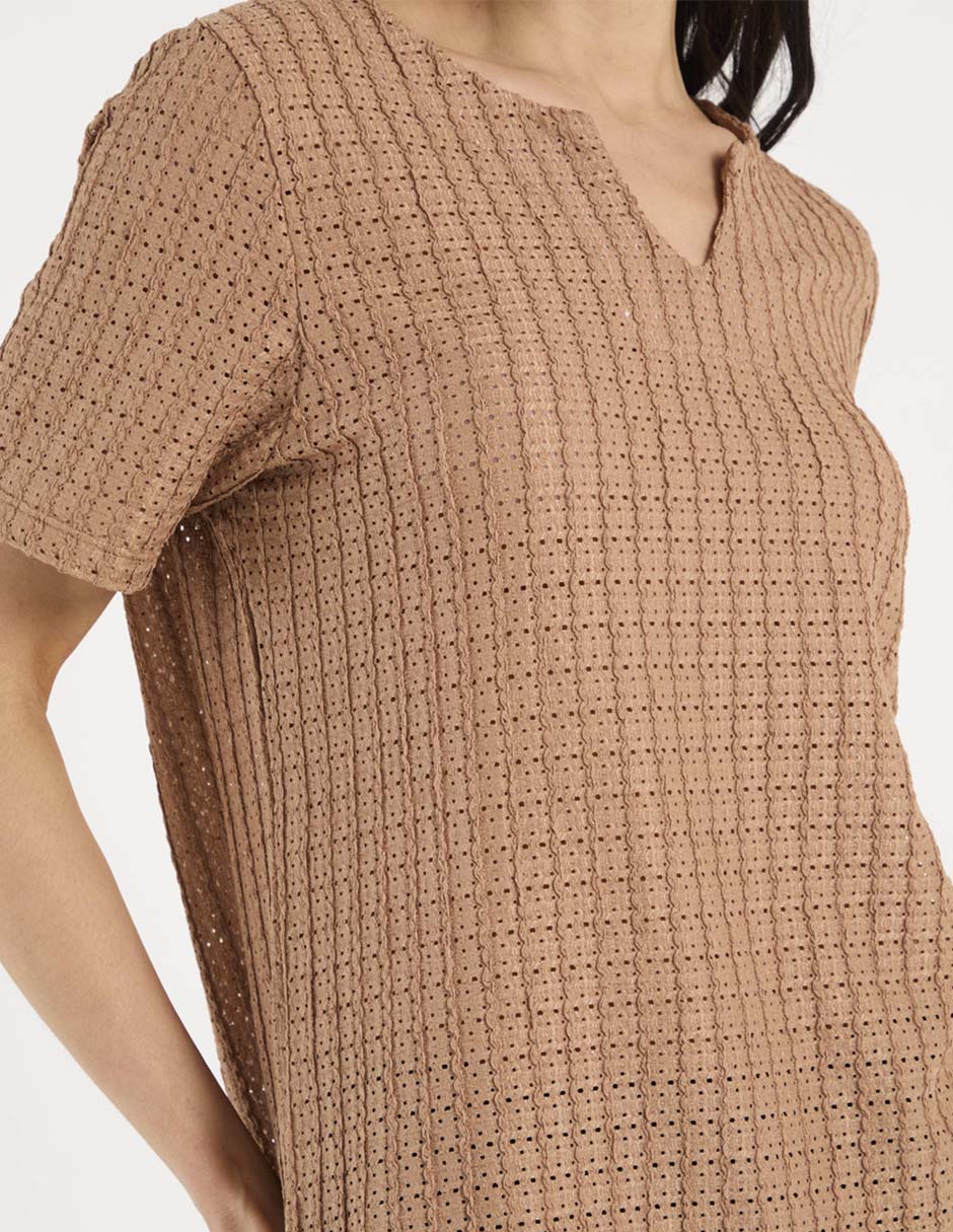 Playera manga corta Morango cuello v para mujer