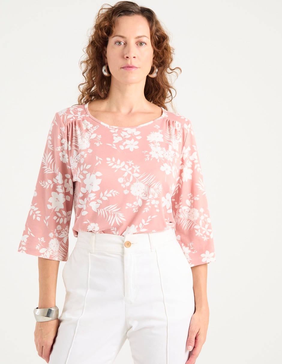 Playera manga 3/4 cuello redondo para mujer