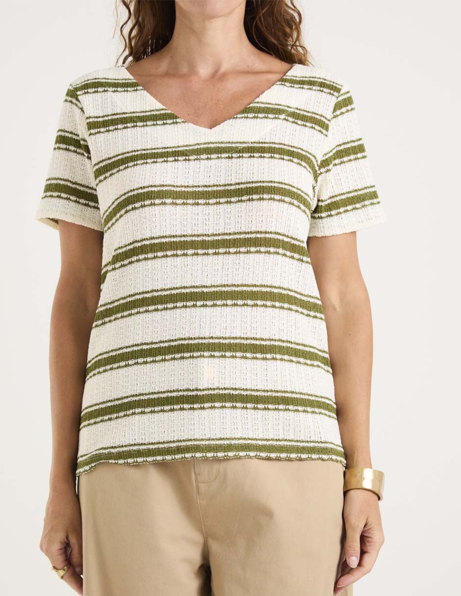 Playera manga corta Morango cuello v para mujer