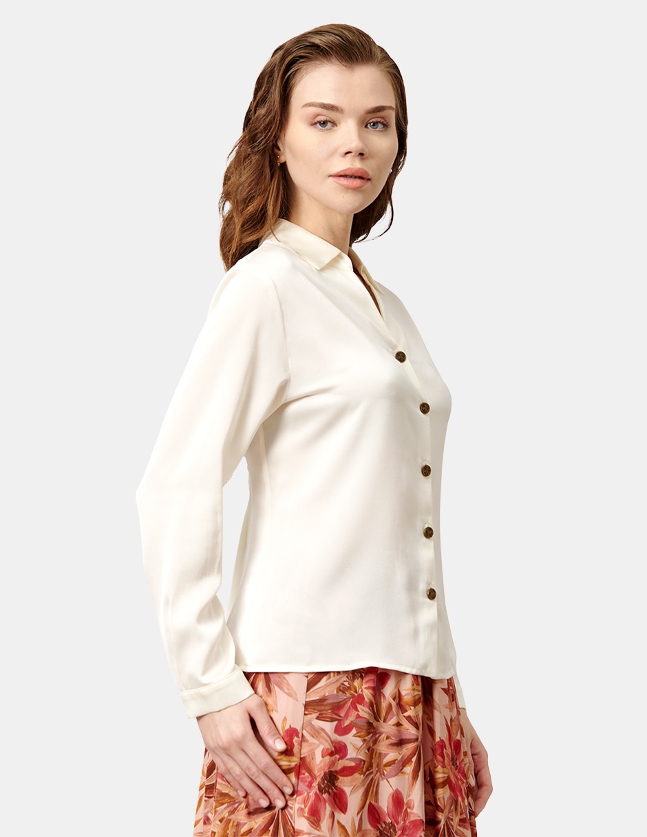 Blusa camisera manga larga para mujer