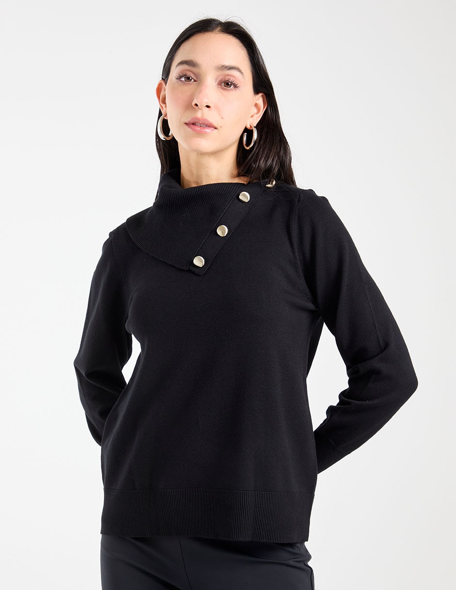 Suéter cuello con botón para mujer 1