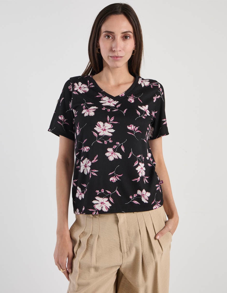 Playera manga corta cuello V para mujer 1