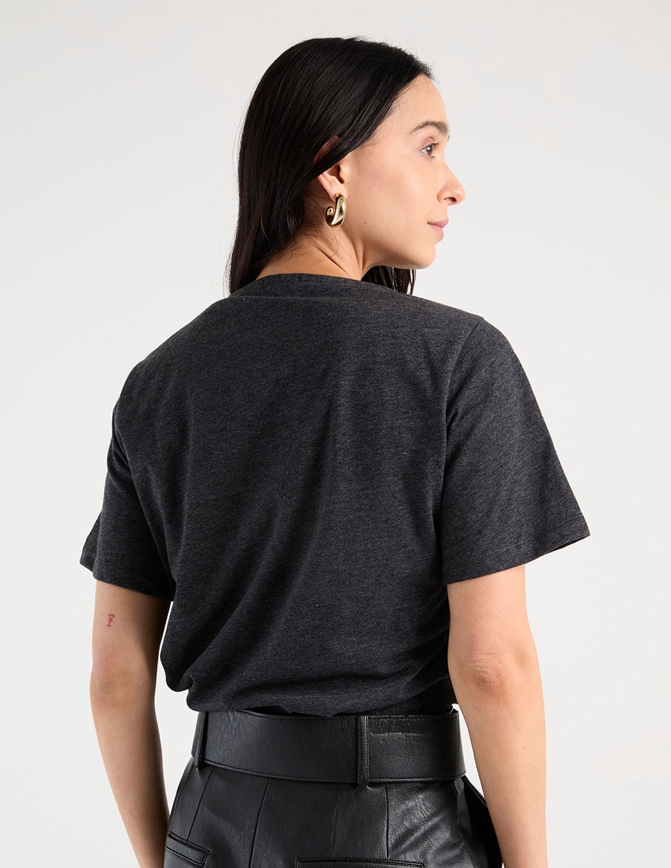 Playera manga al codo Loren's cuello V para mujer