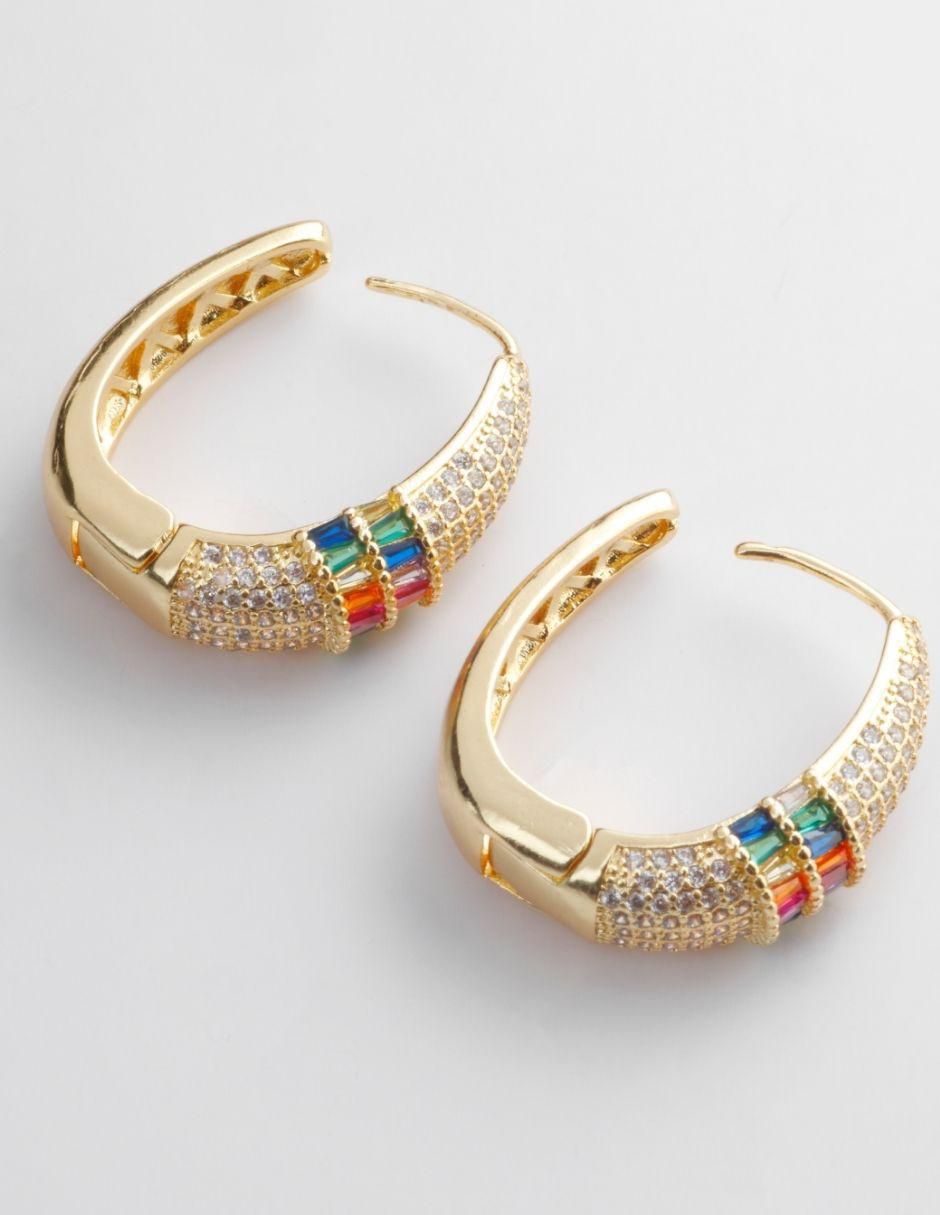 Aretes ovalados con acabado baño de oro 18 K 2
