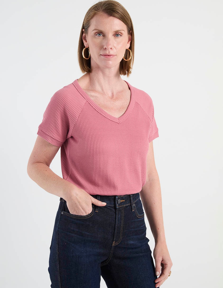 Playera manga corta cuello v para mujer