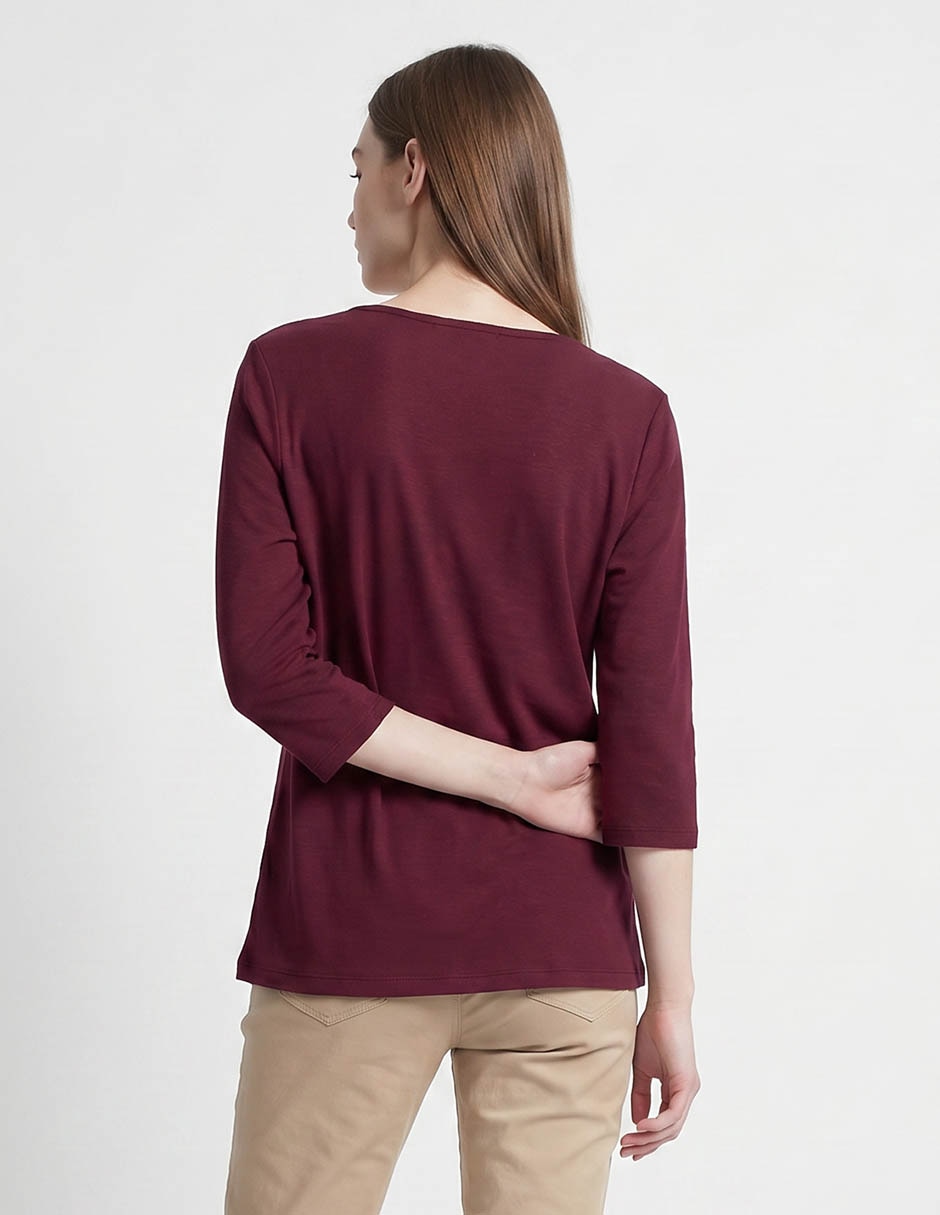 Playera manga 3/4 morango cuello v para mujer
