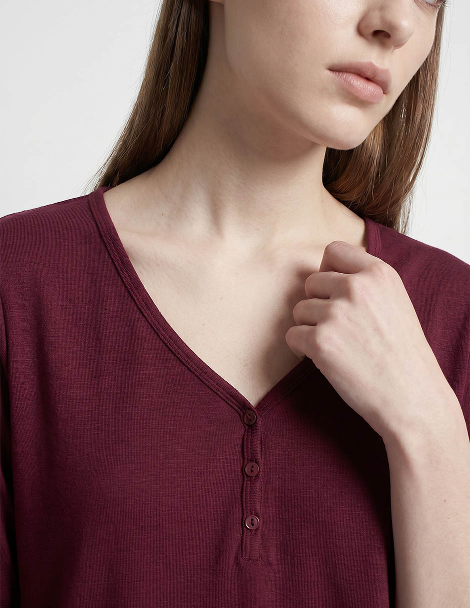 Playera manga 3/4 morango cuello v para mujer