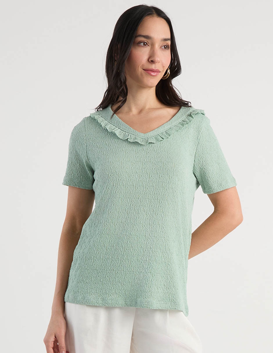 Playera manga corta cuello v para mujer 2