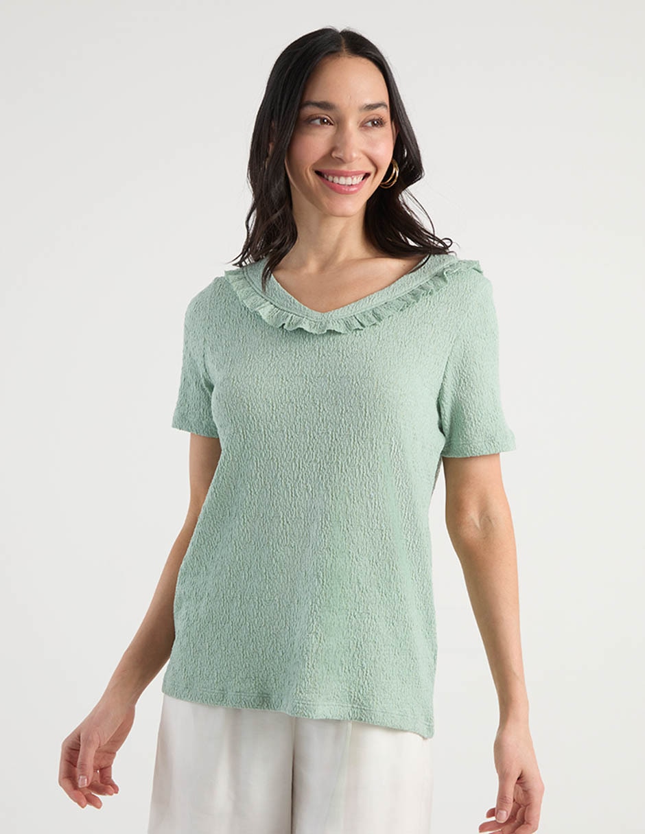 Playera manga corta cuello v para mujer