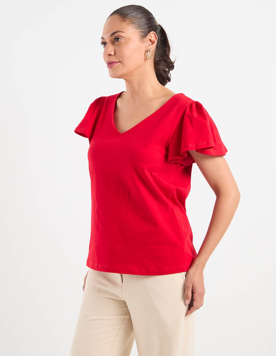 Playera manga corta cuello v para mujer