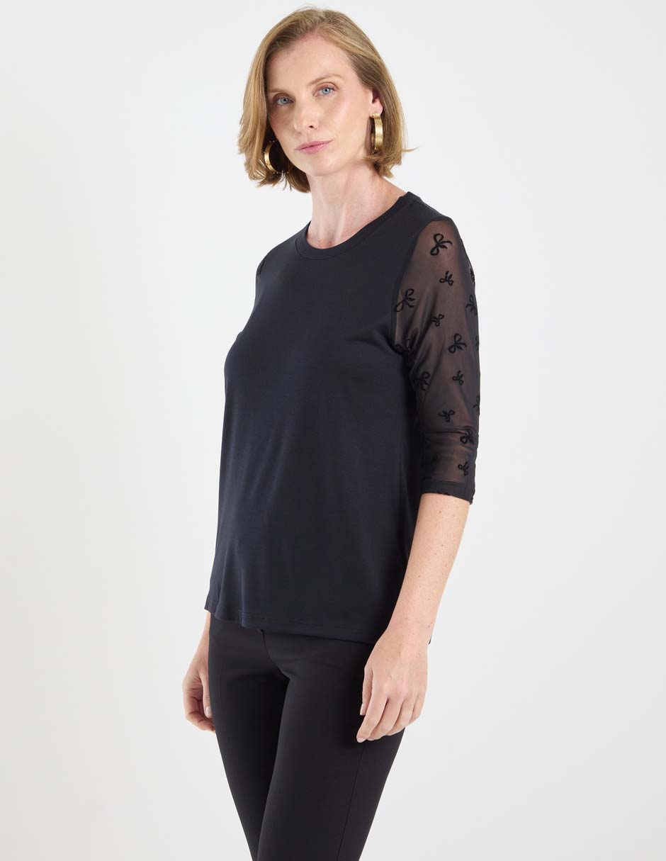 Playera manga 3/4 cuello redondo mujer Playera manga 3/4 cuello redondo mujer