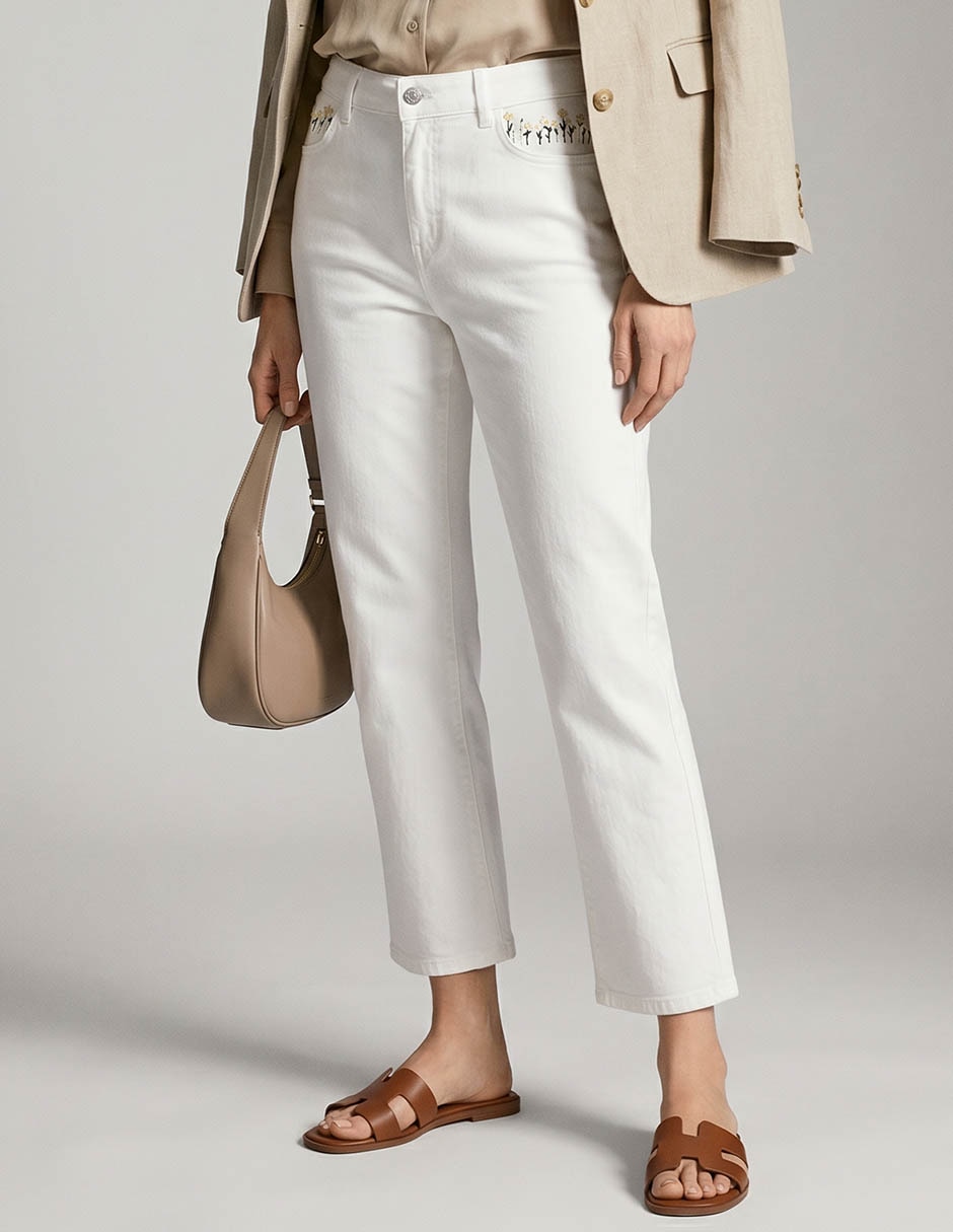 Jeans slim corte a la cintura para mujer