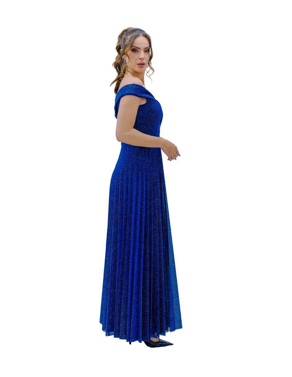 Vestido largo de fiesta escote Bardot 5