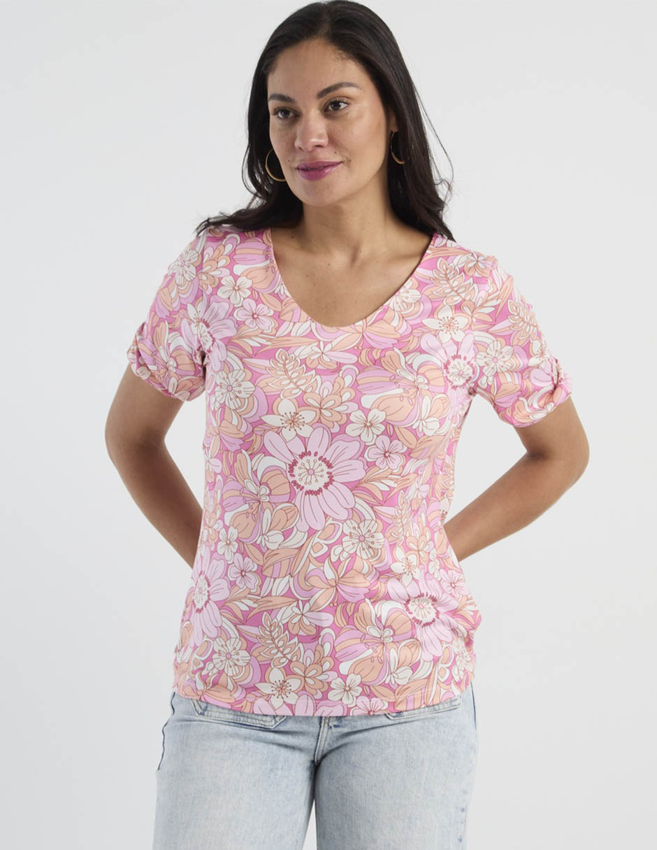 Playera manga corta cuello v para mujer