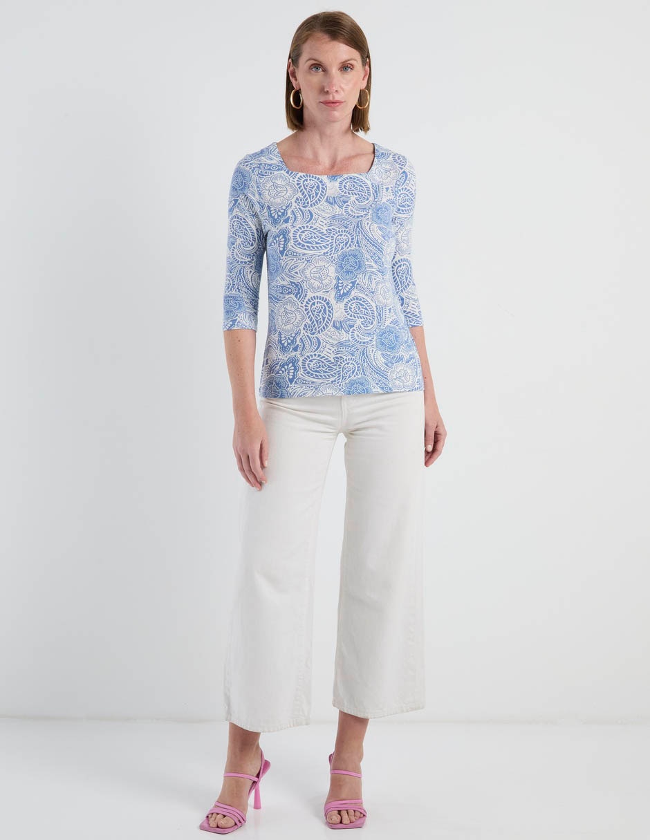 Playera manga 3/4 cuello cuadrado para mujer 3