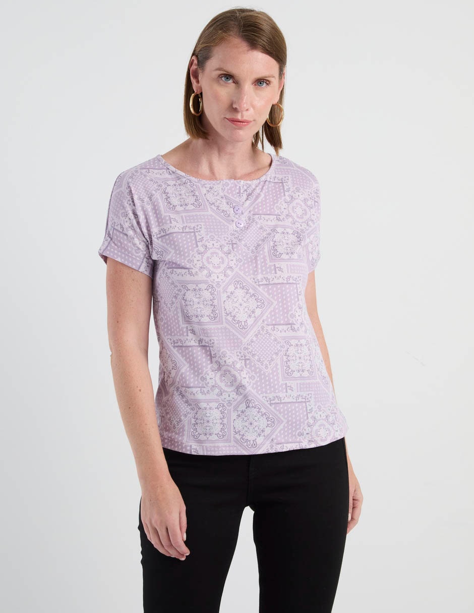 Playera manga corta cuello redondo para mujer