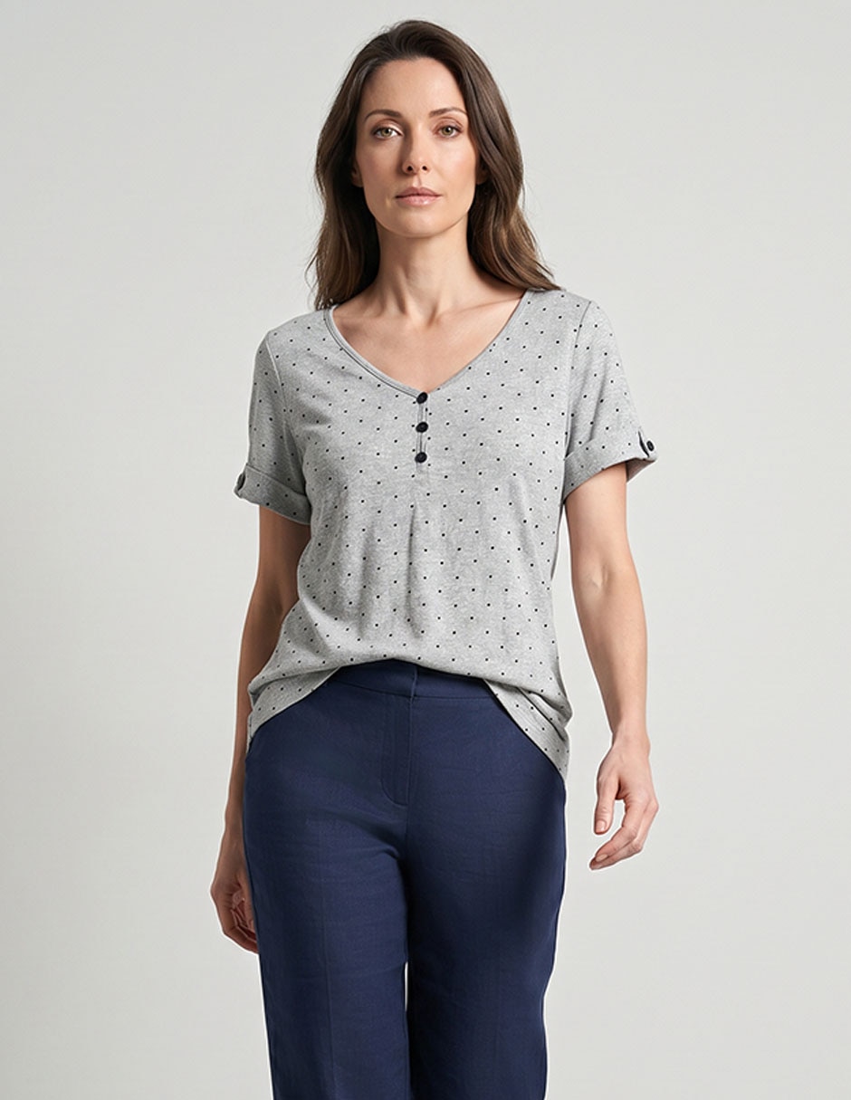 Playera manga corta cuello V para mujer