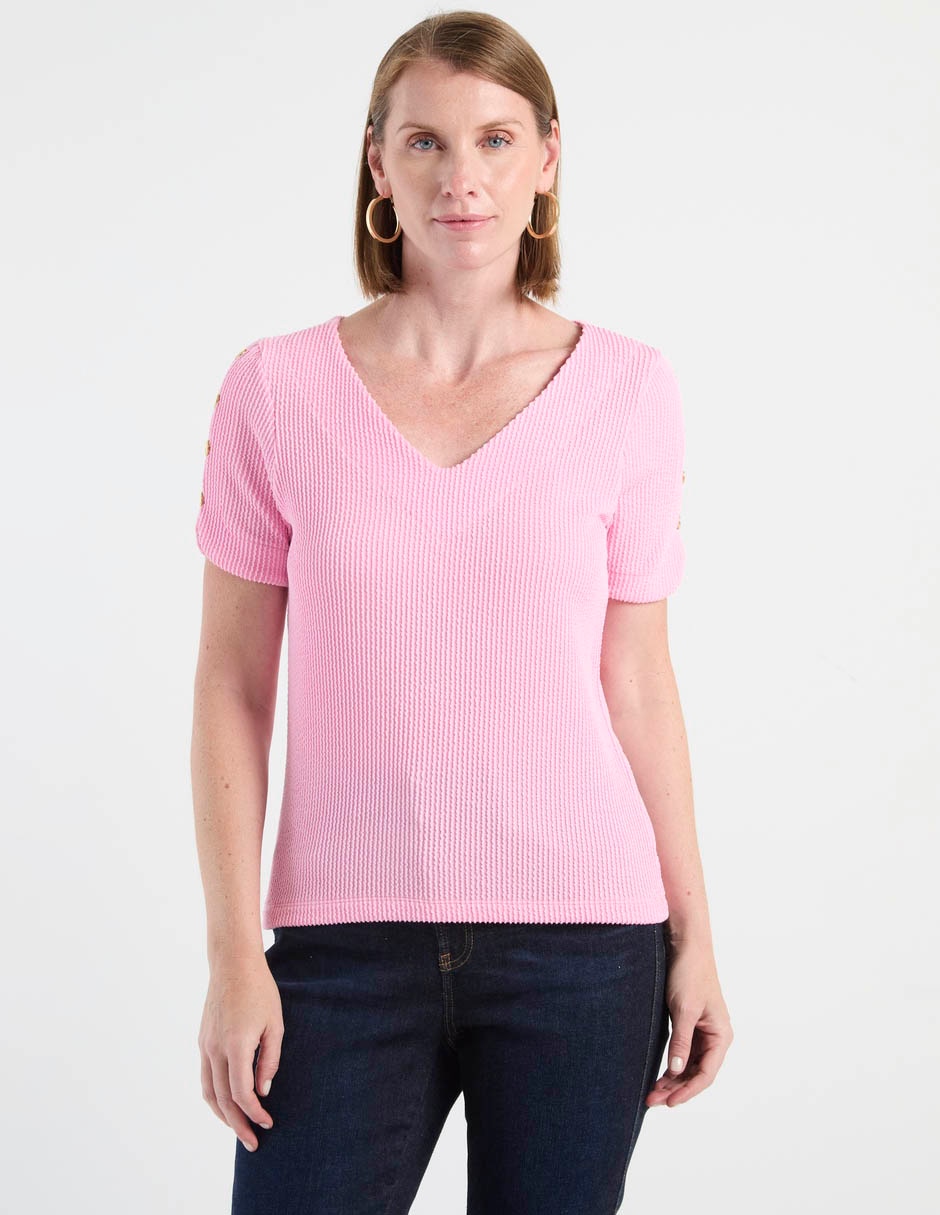 Playera manga corta morango cuello v para mujer