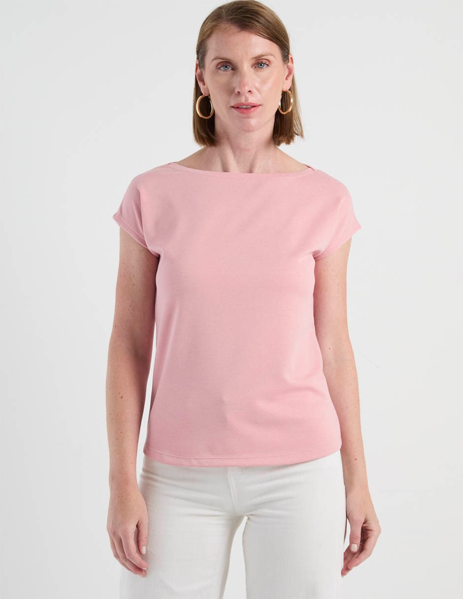 Playera manga corta cuello ojal para mujer