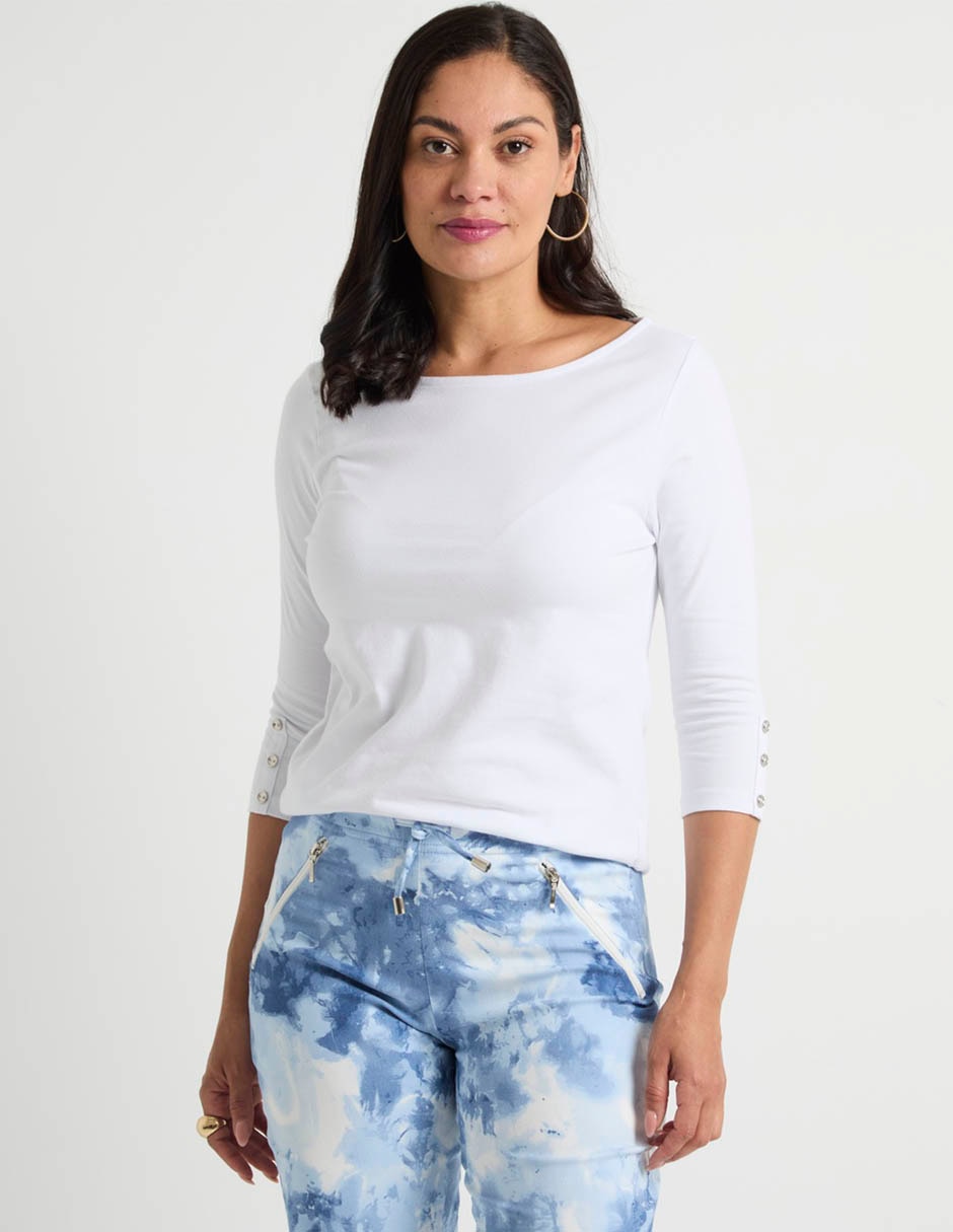 Playera manga al codo cuello ojal mujer Playera manga al codo cuello ojal mujer