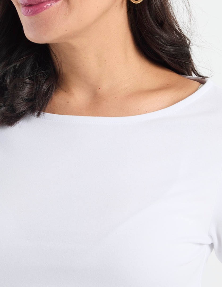 Playera manga al codo cuello ojal para mujer 3