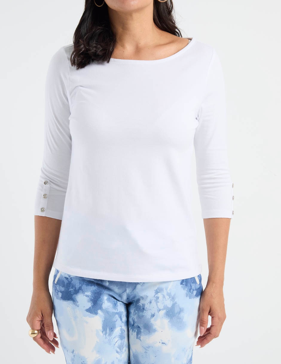 Playera manga al codo cuello ojal para mujer 4